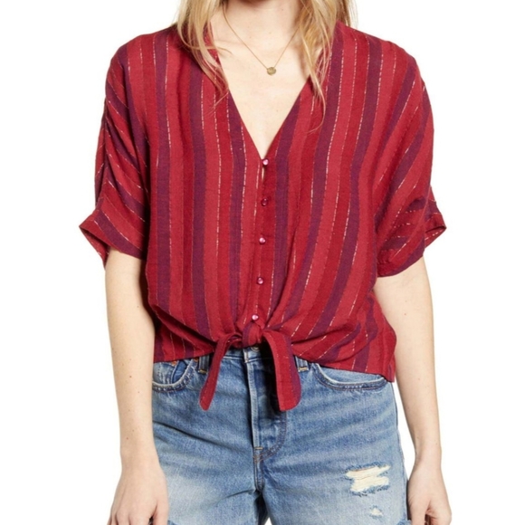 Rails Tops - Rails | Thea Rouge Stripe Tie Waist Blouse
